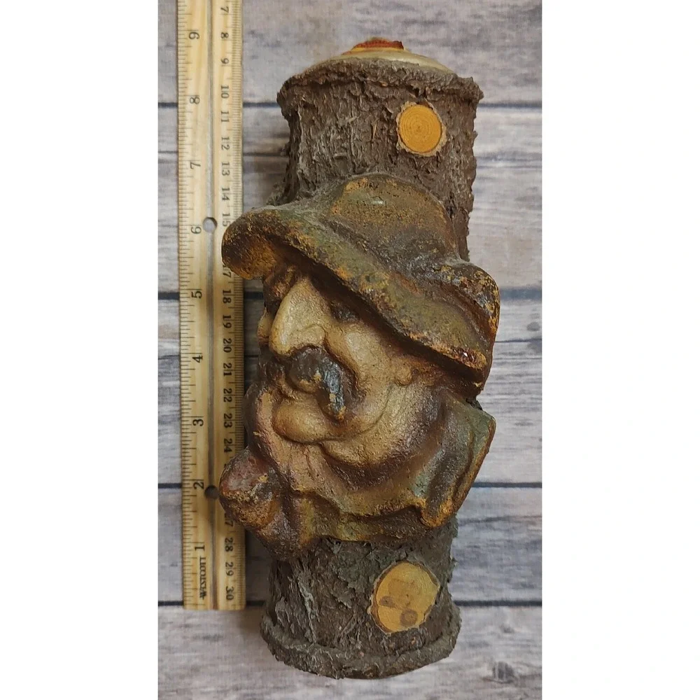 Vtg Figural Austrian Alps Man With Pipe Carved Candles Wood N Wax Carving A11